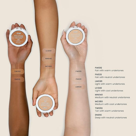 JOAH Perfect Complexion Cashmere Powder Foundation, Medium Face Coverage, Matte Finish, Korean Makeup, Compact Design For Oily & All Skin Types, 16 Hour Wear, Medium with Neutral Undertones