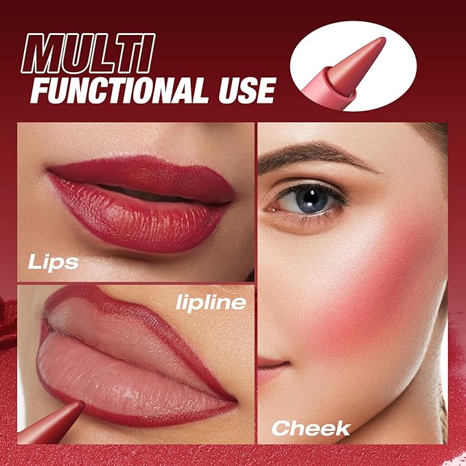 BONNIE CHOICE 6 Colors 2 in 1 Gradient Lip Liner and Lipstick Lip Combo Set, Matte Nude Red Lip Liner Creamy Lip Pencil Crayon, High Pigmented Long lasting Lipstick Makeup Gifts for Women