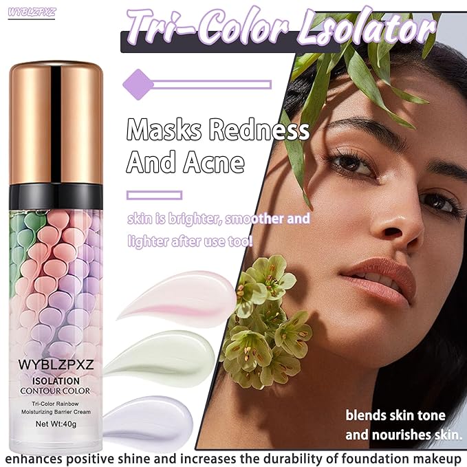 Tri-Color Corrector Isolation Cream, One Step Correcting Facial Serum Makeup Primer Base, Moisturizing Flawless Foundation