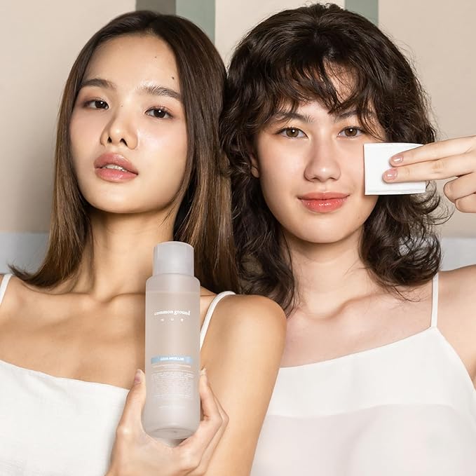 COMMON GROUND NUE Aqua Micellar Water Makeup Remover 3-in-1 Cleanser, Astringent, Makeup Remover, Non-Greasy, No-Rinse, Hydrating, Plant-Based, Organic Aloe Vera & Cucumber, 8.4 Fl Oz (Pack of 2)