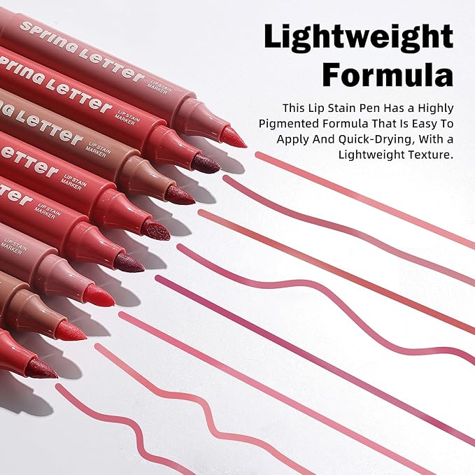 KIMUSE Lip Stain Tip Marker Set, Long Lasting Waterproof Smudgeproof Lip Liner Stain, Matte Natural Finish, All Day Wear Lip Color (Rouge Essentiel)