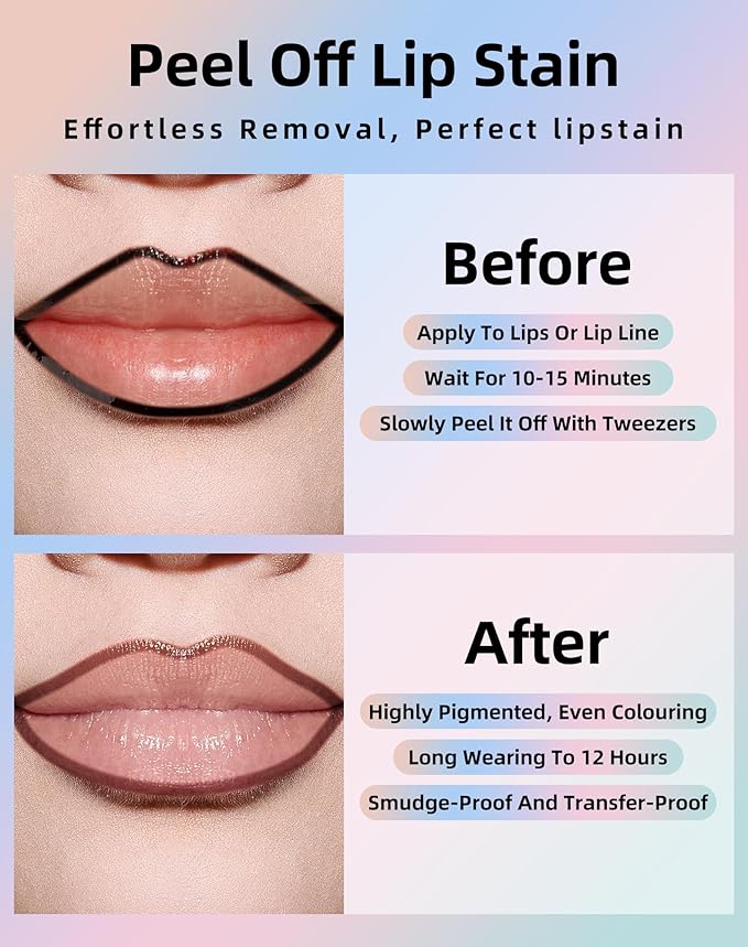 KIMUSE Lip Stain Peel Off, Lip Stain & Liner All In One, Peel Off Lipstains With Tweezer, Waterproof, Long Lasting, Natural Matte Finish