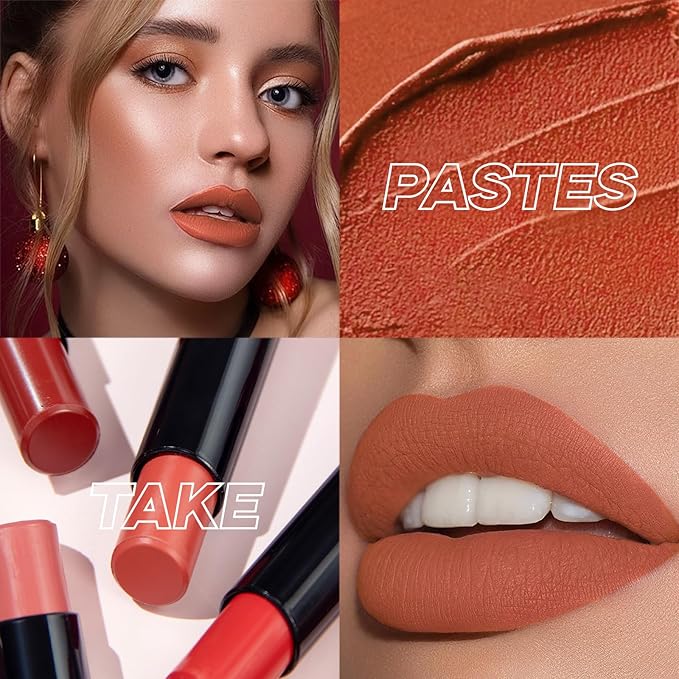 5Pcs Velvet Matte Nude Lipstick Set - Long-lasting Color, Silky Matte Finish, Soft Mousse Texture, Enhances Color and Plumps Lips, Lightweight and Non-Sticky (Set A, 5 Count (Pack of 1))