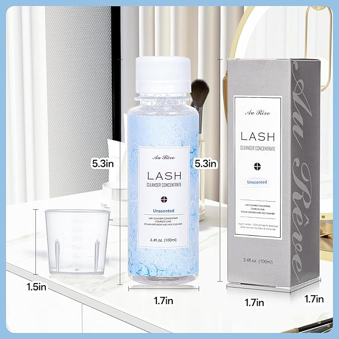 Lash Shampoo Concentrate 100ml Lash Extension Cleanser Oil-Free Eyelash Extension Shampoo with Salon Home Care -Makes 20 Bottles 60ml Lash Shampoo,Unscented