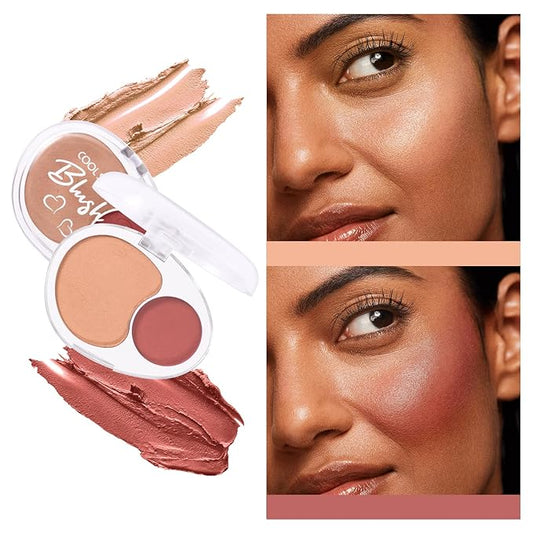 Dual-Tone Face Blush Palette for Cheeks - Waterproof, Long-Lasting, Satin Finish, Creamy Texture, Sculpting, All Skin Tones, Squalane, Highlighting, for Home, Travel, Makeup 2 Tone Tint 10#
