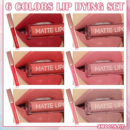 6 Colors Lip Tint Stain Set,Mini Liquid Lipstick Moisturizing Long Lasting Plumping High Pigmented Lip Gloss Set,Lightweight Non-Stick Cup Matte Lipstick for Waterproof Cheek and Lip Tint Makeup D