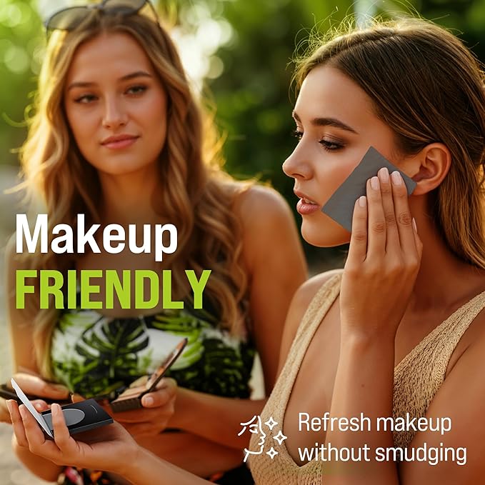 Natural Oil Blotting Sheets for Face with Bamboo Charcoal - 6pk/600 Makeup Friendly Oil Absorbing Sheets for Face - Blotting Papers for Oily Skin