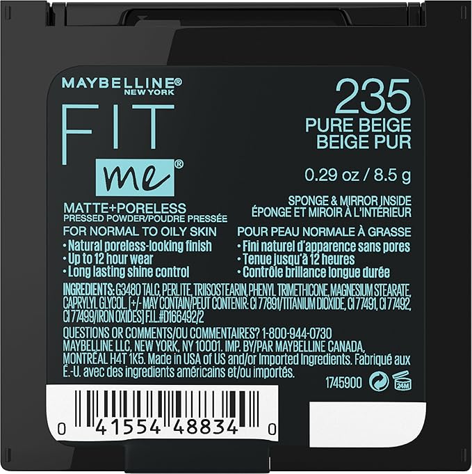 Maybelline Fit Me Matte + Poreless Pressed Face Powder Makeup & Setting Powder, Pure Beige, 1 Count
