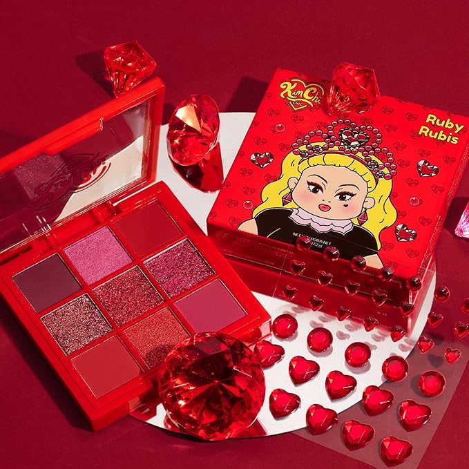 KimChi Chic Jewel Collection Eyeshadow Palette - Highly Pigmented Matte & Glitter Shades, Blendable & Long Lasting, Cruelty Free, Ruby