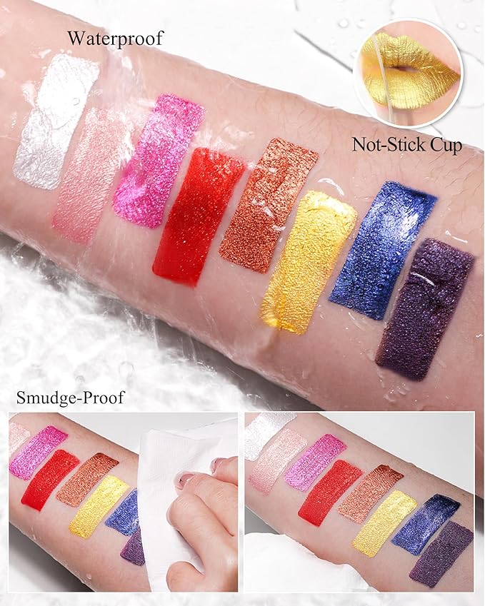 Deep Purple Metallic Liquid Lipstick, Non-Stick Cup Glitter Lip Gloss, High Pigmented Lip Color with Transfer-proof Wear, Long Lasting Waterproof Shimmer Sparkly Lipstick Cosplay Makeup for Women-08