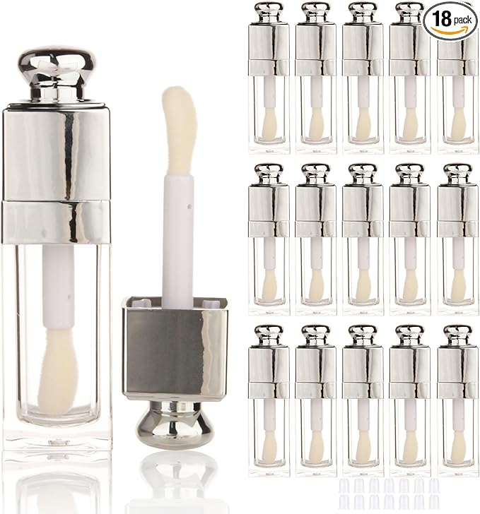 COSIDEA 18PCS Empty 8ML Square clear Lip Gloss Tube Silver big doe foot wand lipgloss tubes for Lip oil tint bottles container