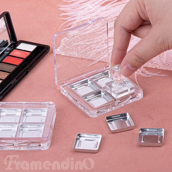 Framendino, 4 Sets Acrylic Empty Eye Shadow Pallet Grids Storage Case with Seal for DIY Craft