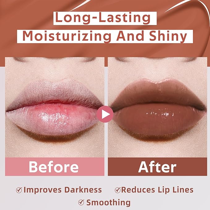 Tinted Hydrating Lip Oil, Korean Makeup Lip Gloss, High Shine, Pigmented Color, Soft Lightweight, Strong Moisturizing, Non-Sticky Lip Oil Tint for Dry Lips, for Healthy Lips All Day Long,Vegan