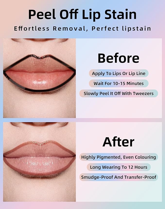 KIMUSE Lip Stain Peel Off, Lip Stain & Liner All In One, Peel Off Lipstains With Tweezer, Waterproof, Long Lasting, Natural Matte Finish