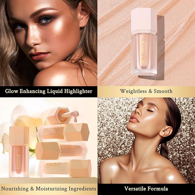 KIMUSE Soft Natural Glow Liquid Filter, Weightless, Long-Wearing, Smudge Proof, Natural-Looking, Dewy Finish, Glow Liquid Illuminator Makeup