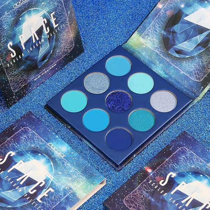 docolor 10Pcs Eye Makeup Brushes Skull Printed Eyeshadow Makeup Brush Set and Blue Eyeshadow Palette 9 Colors Gemstone Shadow Palette Highly Pigmented Mattes Shimmers Long-Lasting Makeup Palette