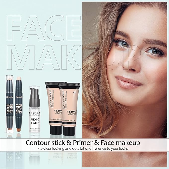 Makeup Kit for Teens for Women Full Kit Includes 20 Colors Eyeshadow Palette Foundation & Face Primer Makeup Sponge Eyebrow Soap Winged Eyeliner Stamp Gift Set