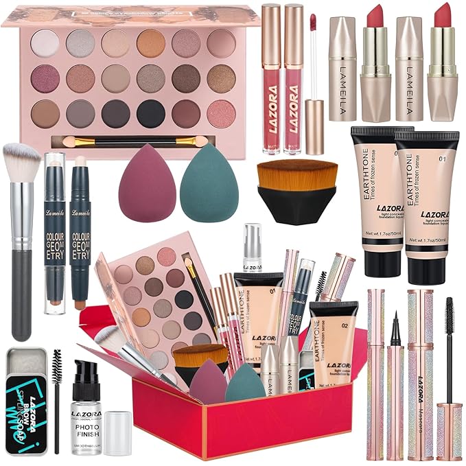 All in One Makeup Kit for Women Full Kit Makeup Gift Set for Women & Girls Makeup Sets for Teens Girls 18Color Eyeshadow Palette Lipstick Eyebrow Pencil Makeup Set for Teens