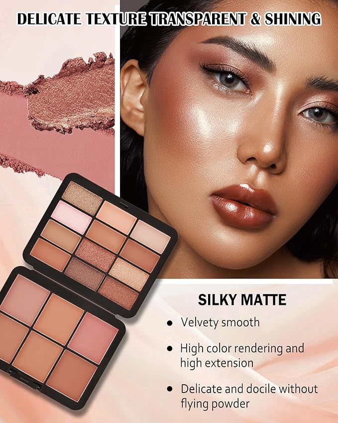 Glitter Matte Eyeshadow Blush Palette-18 Colors Multiuse Makeup Palette for Eye Cheeks,Long-lasting Waterproof Matte Shimmer Colored Portable Makeup,Mother's Day Makeup Gift Set for Women-01