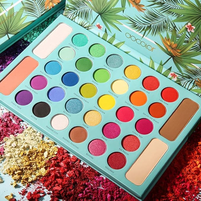 Docolor 17Pcs Colorful Makeup Brushes Set + 48Colors BOOM Eeyshadow Palette, Ultra Pigmented Matte Shimmer Metallic Natural Blendable Cream Powder Long Lasting Waterproof Make Up Eye Shadow Palettes