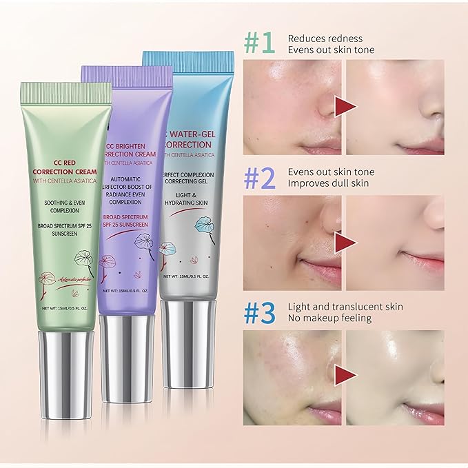 MAEPEOR Color Correcting CC Cream 5 Colors Lightweight Multi-Purpose Facial Concealer with Illuminating Finish Soothes & Hydrates Skin (05 Transparent)