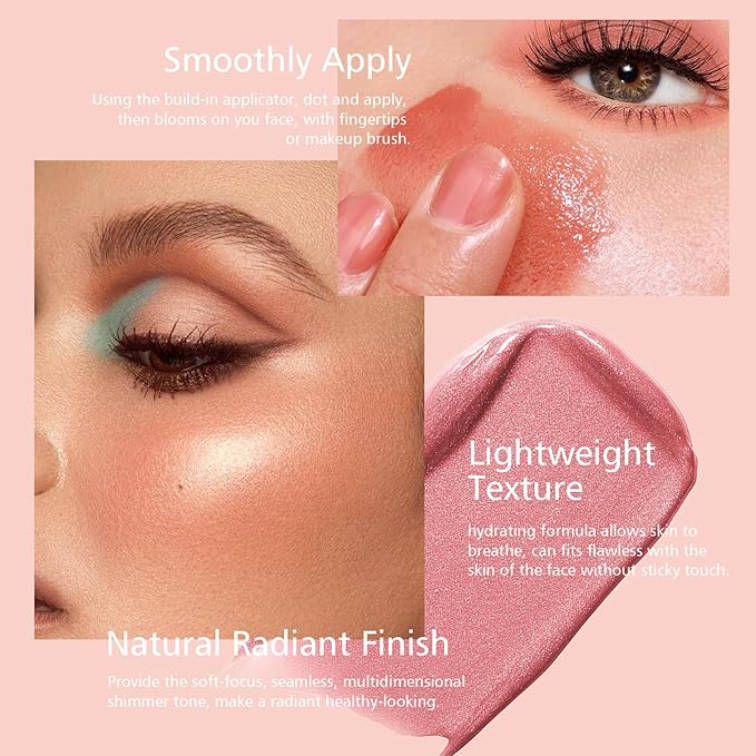 KYDA Marble Liquid Blush, Radiant Marbleized Blush for Cheek, Multidimensional Buildable Color, Lightweight Shimmery Satin Face Makeup, Lighting Glow Blusher, 01 Blossom