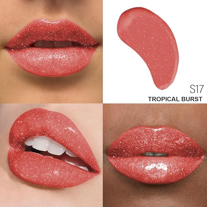 Shimmer Lip Gloss - Non-Sticky Girls Gloss - Long Lasting High Shine - 0.7 FL Oz Gloss for Girls & Women - Cruelty Free - (Tropical Burst: S17)