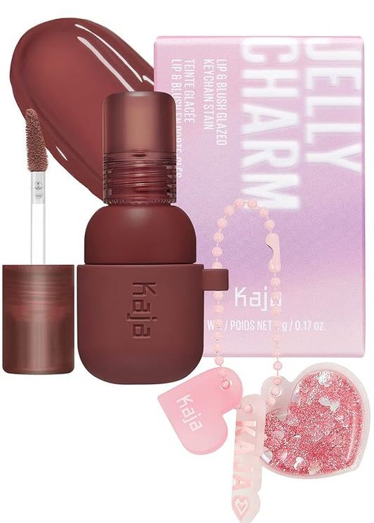 Kaja Lip & Blush Glazed Keychain Stain - Jelly Charm 06 Mocha Glaze + Lip Mousse - Love Swipe 04 Swipe Right, 0.22 Oz Bundle