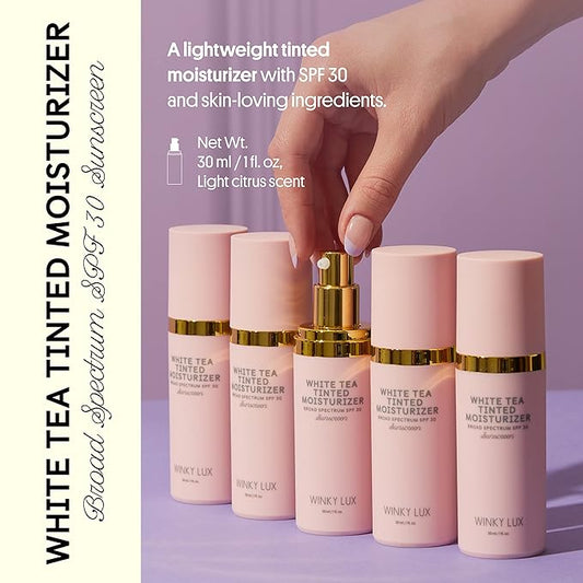 Winky Lux White Tea Tinted Moisturizer SPF 30 Sunscreen, Tinted Moisturizer for Face with SPF, Makeup SPF 30 Face Moisturizer with Vitamin E, Medium Deep