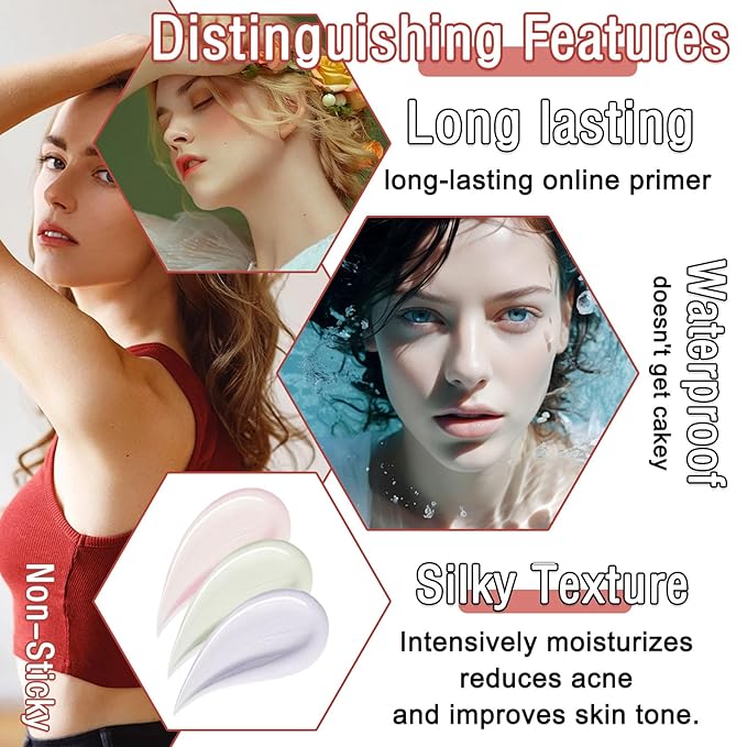 3 in 1 Color Correcting Cream,Moisturizing Isolation Cream Oil Control One Step Color Corrector,Skin Tone Correcting Concealer & Invisible Pore Face Primer Foundation Makeup