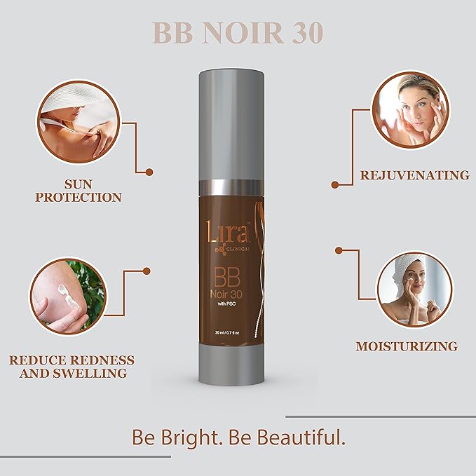 Lira Clinical BB - SPF 30 Tinted BB Cream with PSC & Vitamins - Full coverage - 0.7 fl oz. (BB Noir 30)