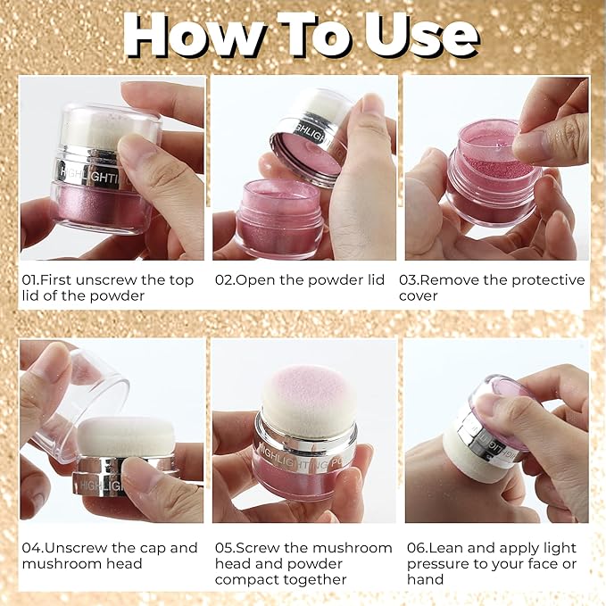 Body Shimmer Powder, 2PCS Glitter Highlighter Powder for Face, Liquid Highlighter Blush Body Glow Shimmer Powder Fairy Brightening Makeup Stick for Eyes, Hair (2, Pink/Champagne Gold, 32 g)
