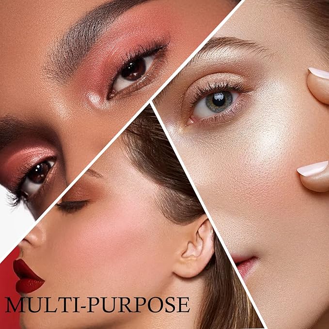 Boobeen Blush and Highlighter Kit, 3 in 1 Makeup Pressed Powder Palette Shimmer Bronzer, Orange&Pink Matte Blusher Blendable Glow Face Palette for a Redness and Glowing Look