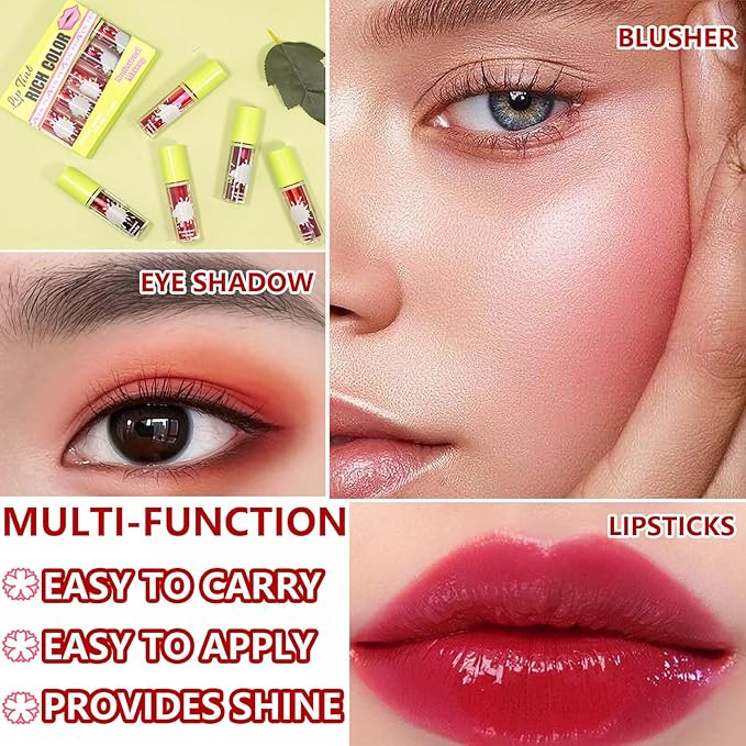 Lip Tint Stain Set,Mini Velvet Lip Tint Watery Lip Stain Long Lasting Waterproof Moisturizing Lip & Cheek Tint,Hydrating,Natural Glossy Liquid Lipstick Lip Gloss Kits for Women (set O)
