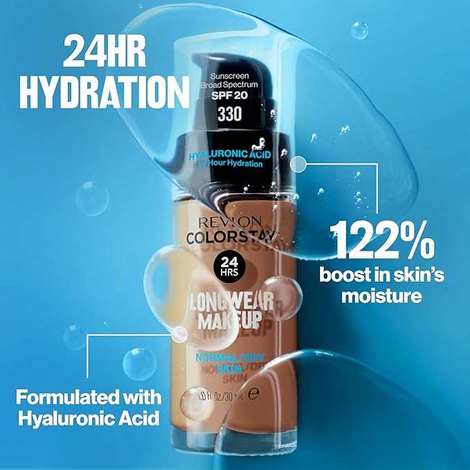Revlon Liquid Foundation, ColorStay Face Makeup for Normal & Dry Skin, SPF 20, Longwear Medium-Full Coverage with Natural Finish, 600 Cinnamon, 1 Fl Oz