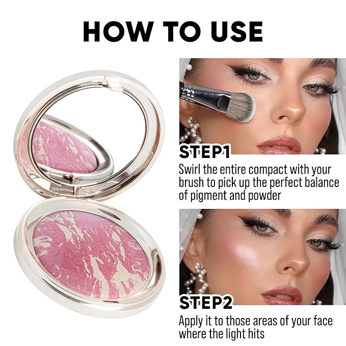 Baked PRO Blush. Brighten Lighting Highly Glow Marbleized. Lightweight Shimmery Satin Face Makeup. Cruelty-Free Powder Blush. Shape, Contour & Highlight Face - B1