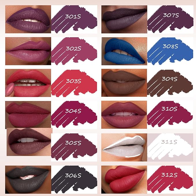 12 Colors Lip Liner Combo, Matte Nude Lipstick Long Lasting and Non-removal Waterproof Smooth Ultra Fine Texture High Pigmented Lip Plumping Brown Black Color Lip Pencil Makeup