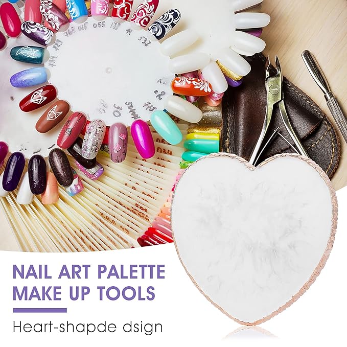 Resin Nail Art Palette Nail Mixing Palette Polish Color Mixing Plate Golden Edge Nail Holder Display Board Heart Shape Cosmetic Mixing Tools