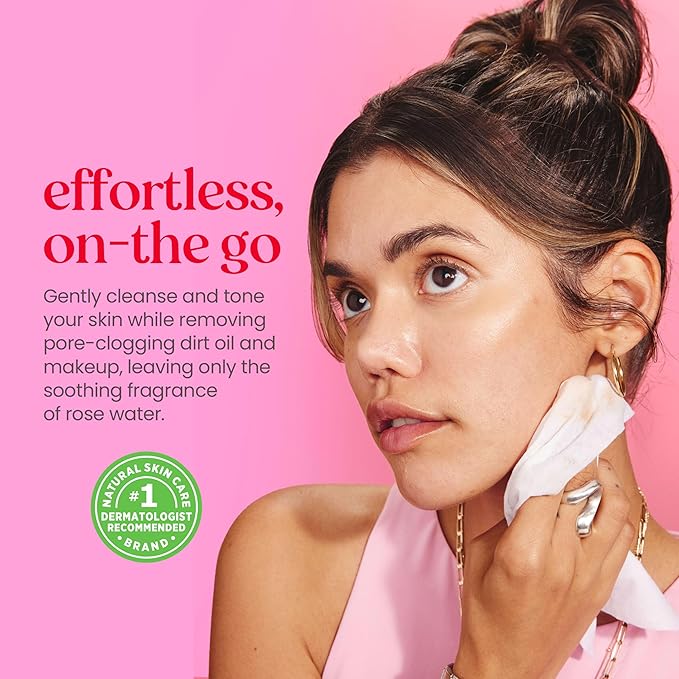 Burt's Bees, Rose Water Face Wipes, for All Skin Types, Hydrating Micellar Makeup Remover & Facial Cleansing Towelettes, 30 Count (1 Pack)