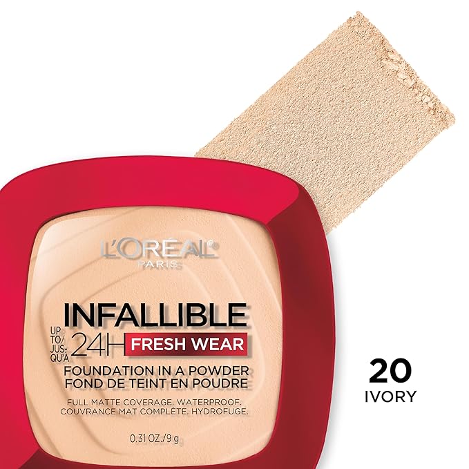 L'Oreal Paris Infallible Fresh Wear Foundation in a Powder, Up to 24H Wear, Ivory, 0.31 oz.