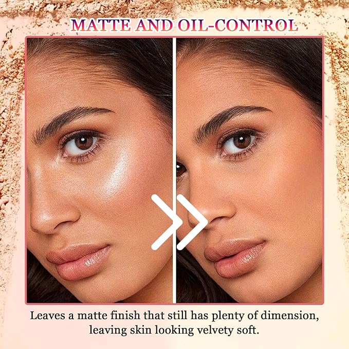2PCS Loose Setting Powder with Cosmetic Brush,Waterproof Loose Powder Makeup,Natural Matte Translucent Powder Setting Powder,Oil Control Loose Face Powder for Women and Men