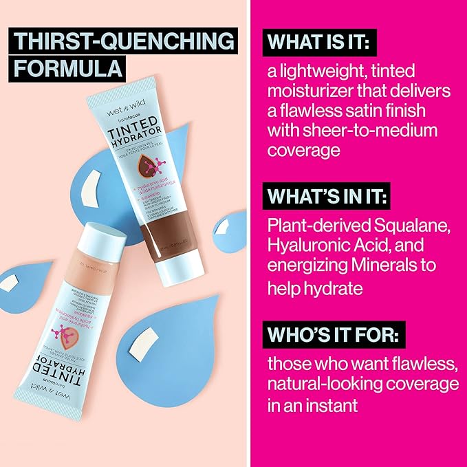 wet n wild Bare Focus Tinted Hydrator Matte Finish, Porecelain, Oil-Free, Moisturizing Makeup | Hyaluronic Acid | Sheer To Medium Coverage