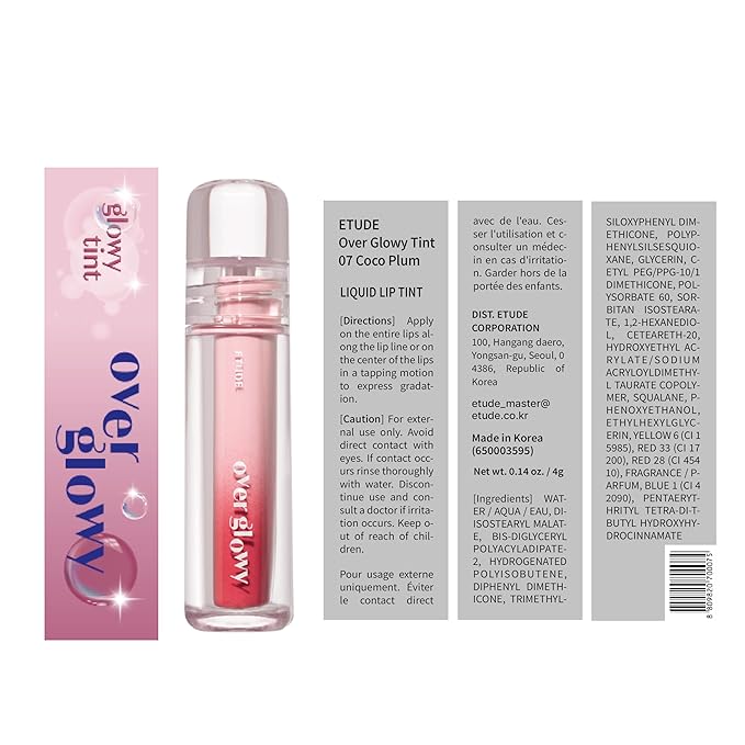 ETUDE Over Glowy Tint #7 Coco Plum | Non-Sticky Vegan Lip Tint | Moisturized & Long-lasting Lip Gloss | Daily Lippies for Dry Lips | K-beauty