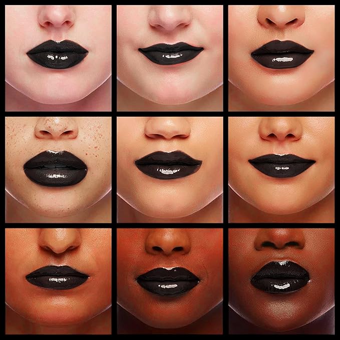 Plumping Lip Gloss, Hydrating Lip Gloss Tinted Lip Balm, Big Brush Head Glitter Shine, Long Lasting Nourishing Non-sticky Fresh Texture, Black