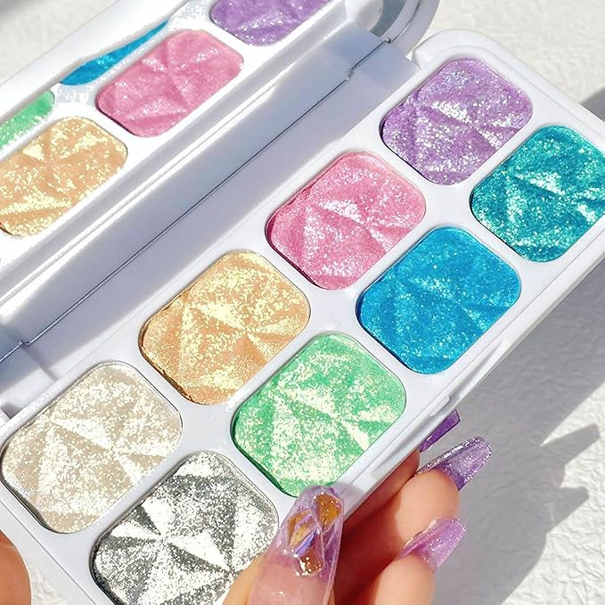 8 Colors Highlighter Makeup Palette,Shimmer Glitter Multichrome Highlight Powder luminizers,All Sparkling Shades Can Be layered or Worn Individually to Enhance & Brighten Your Face Features