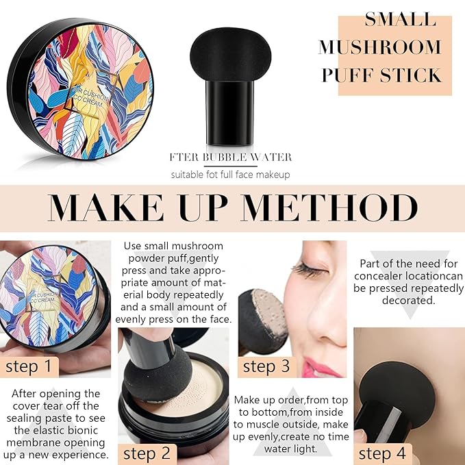 2024 New Mushroom Head Air Cushion CC Cream - Long-Lasting Matte Waterproof Moisturizing Concealer Beauty (Brighten)