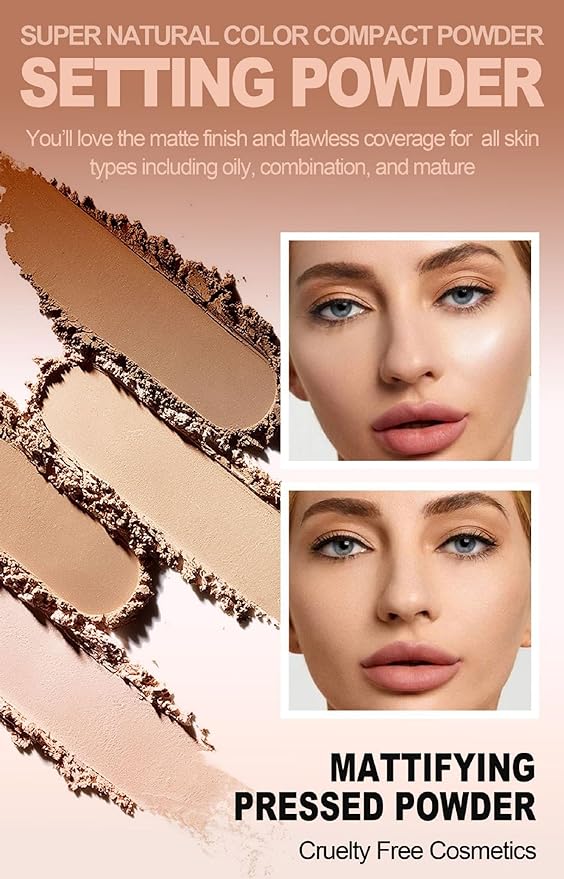 Matte Setting Powder 8 Colors Lightweight Oil Control Pressed Powder Foundation Flawless Long-Lasting Finishing Powder Foundation (Color 01)