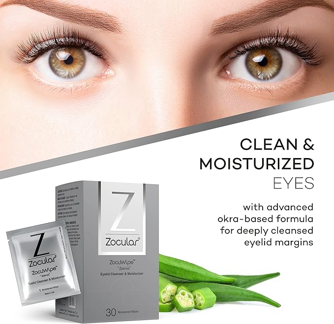 Zocuwipe Eyelid Wipes with Okra Complex - Eyelid Cleanser and Moisturizer Pads 40ct + Zocufill Elixir Eye Gel and Face Serum