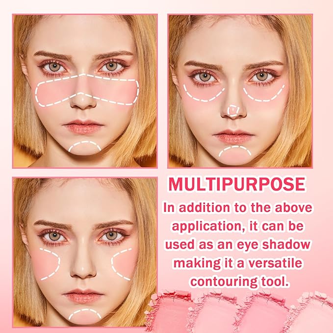 2PCS Powder Blush Palette, 4 Colors Pink Blush for Cheeks,Matte Highly Pigmented Contour Palette with Brush,Long-Lasting Waterproofing Makeup Palette for Face Makeup