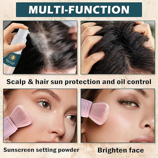 Mineral Sunscreen Powder for Face Spf Powder Sunscreen Setting Powder,Multi-purpose Scalp Sunscreen Powder,Oil Control Long Lasting Mineral Powder Sunscreen for Scalp & Hair, 01 Transparent